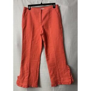 NWT‎ Trina Turk 192501 Jet Stream Crop Flare Ruffle Hem Coral Pants Size 6